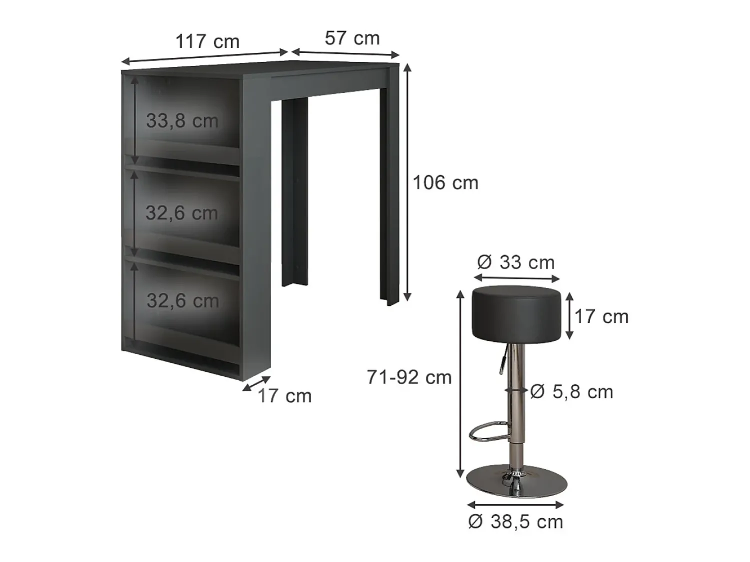 Móvel De Bar|Vicco Conjunto de mesa de bar antracite 57x117x106 repose Cinza antracite