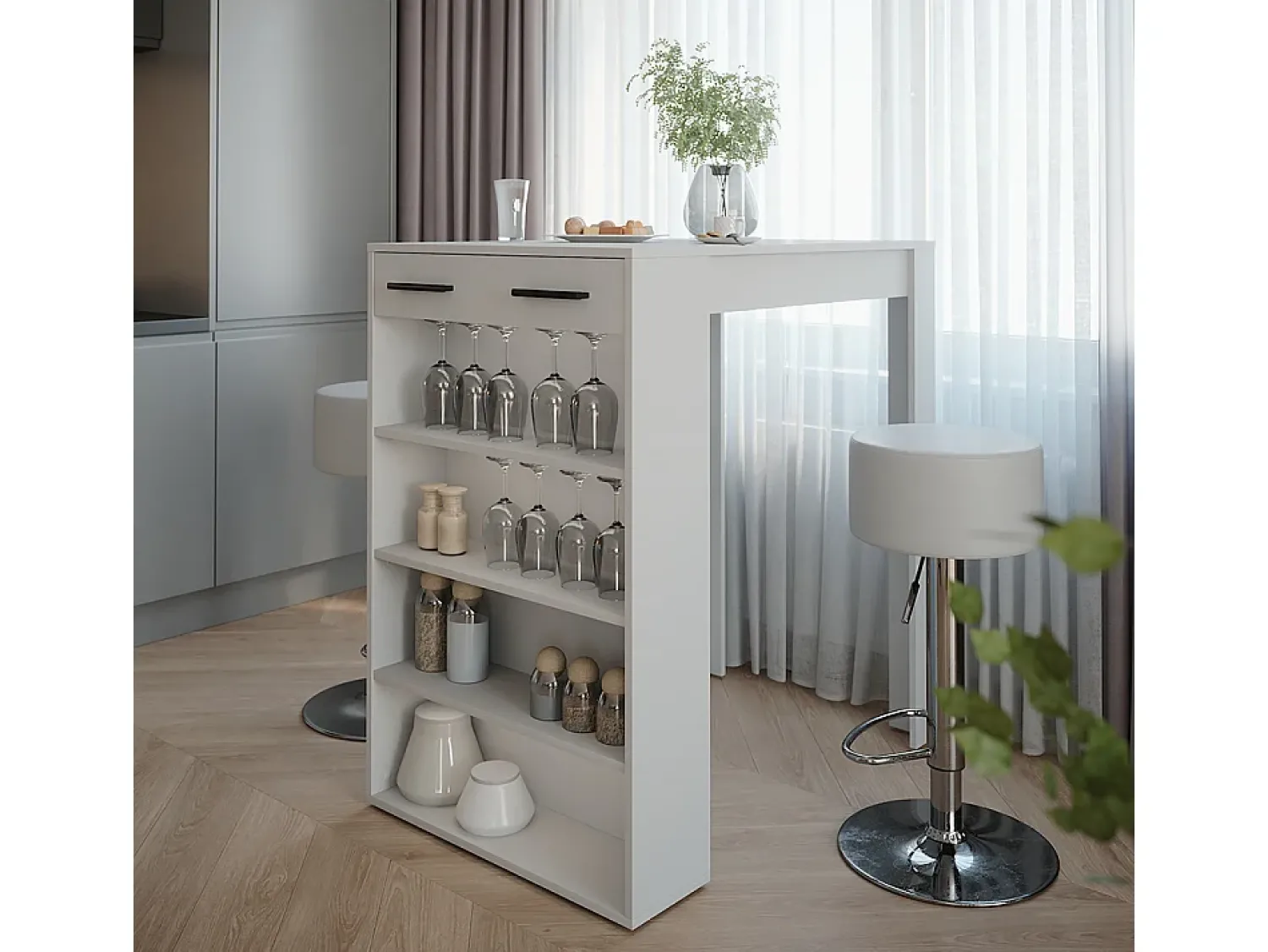 Móvel De Bar|Vicco Conjunto de mesa de bar branco/antracite 67x100x106 repose Cinza antracite