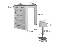 Móvel De Bar|Vicco Conjunto de mesa de bar branco/antracite 67x100x106 repose Cinza antracite