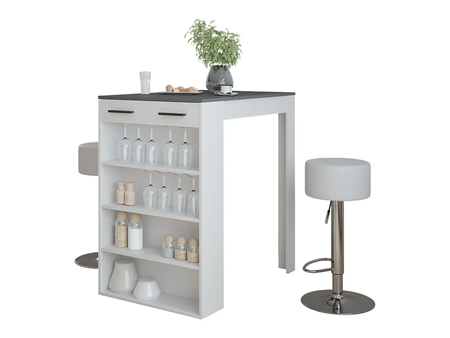 Móvel De Bar|Vicco Conjunto de mesa de bar branco/antracite 67x100x106 repose Cinza antracite