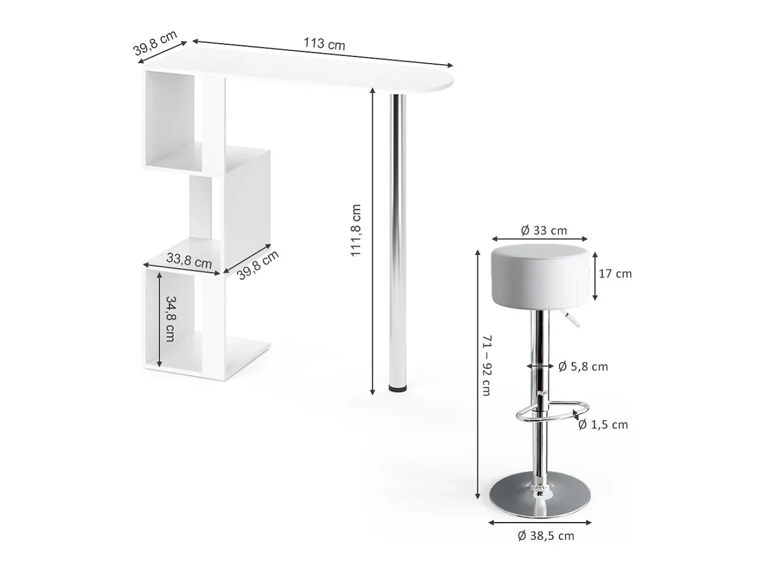 Vicco Conjunto de mesa de bar 113x39.8x111.8 vincent^ Móvel De Bar