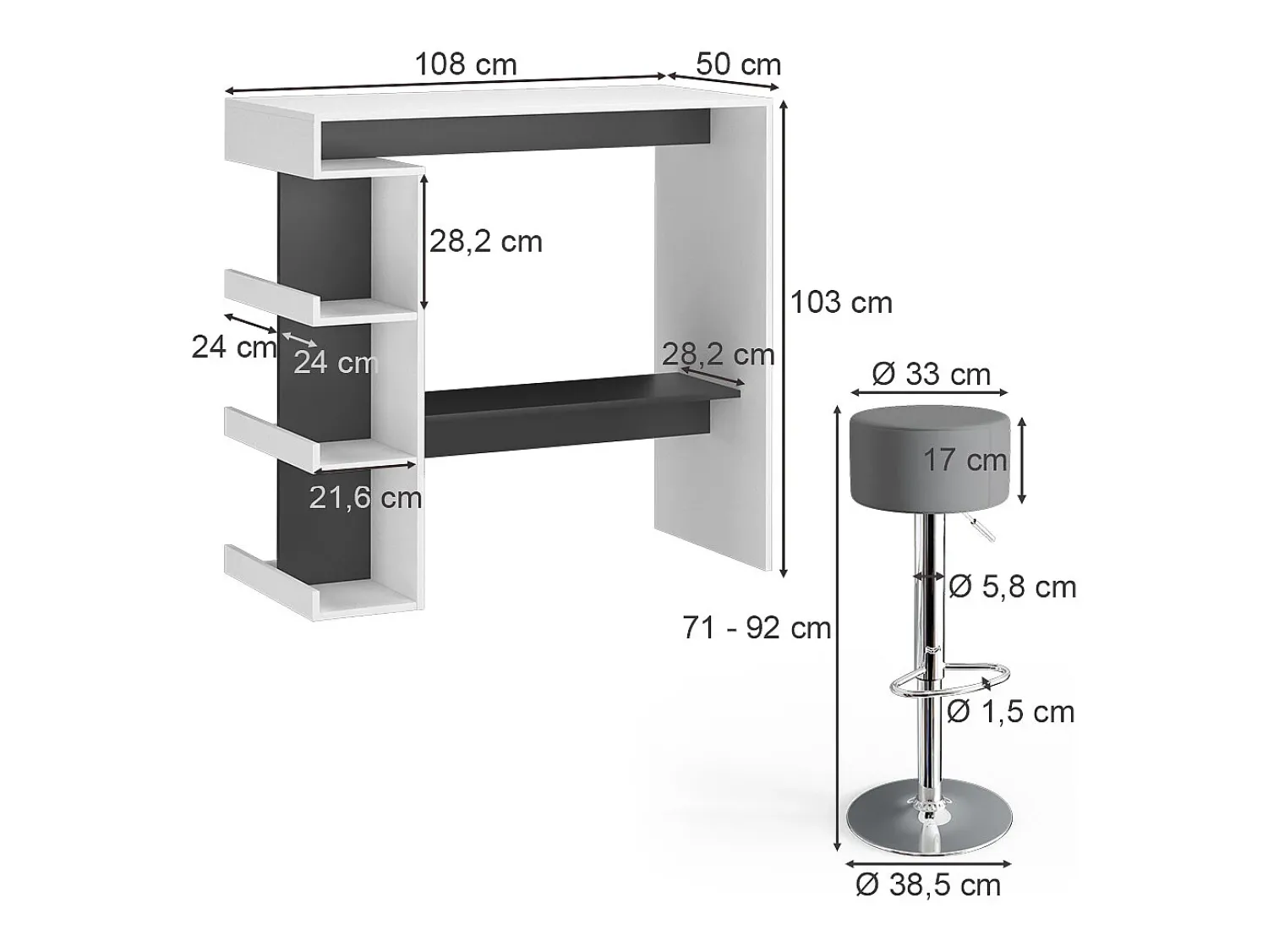 Móvel De Bar|Vicco Conjunto de mesa de bar 108x50x103 dana Branco