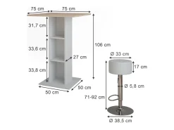 Móvel De Bar*Vicco Conjunto de mesa de bar /sonoma 75x75x106 repose Branco