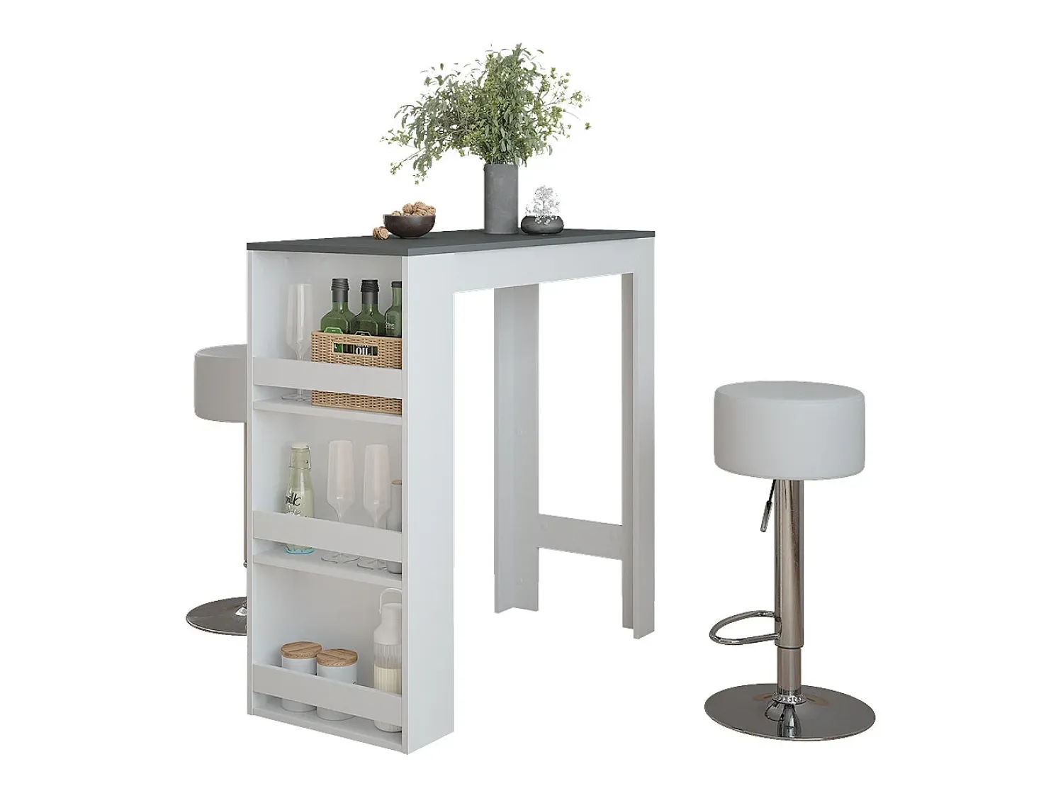 Móvel De Bar*Vicco Conjunto de mesa de bar branco/antracite 45x110x106 repose Cinza antracite
