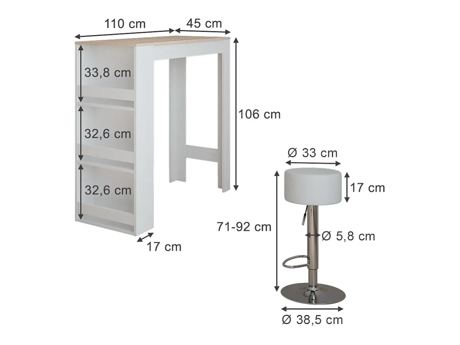 Móvel De Bar|Vicco Conjunto de mesa de bar /sonoma 45x110x106 repose Branco