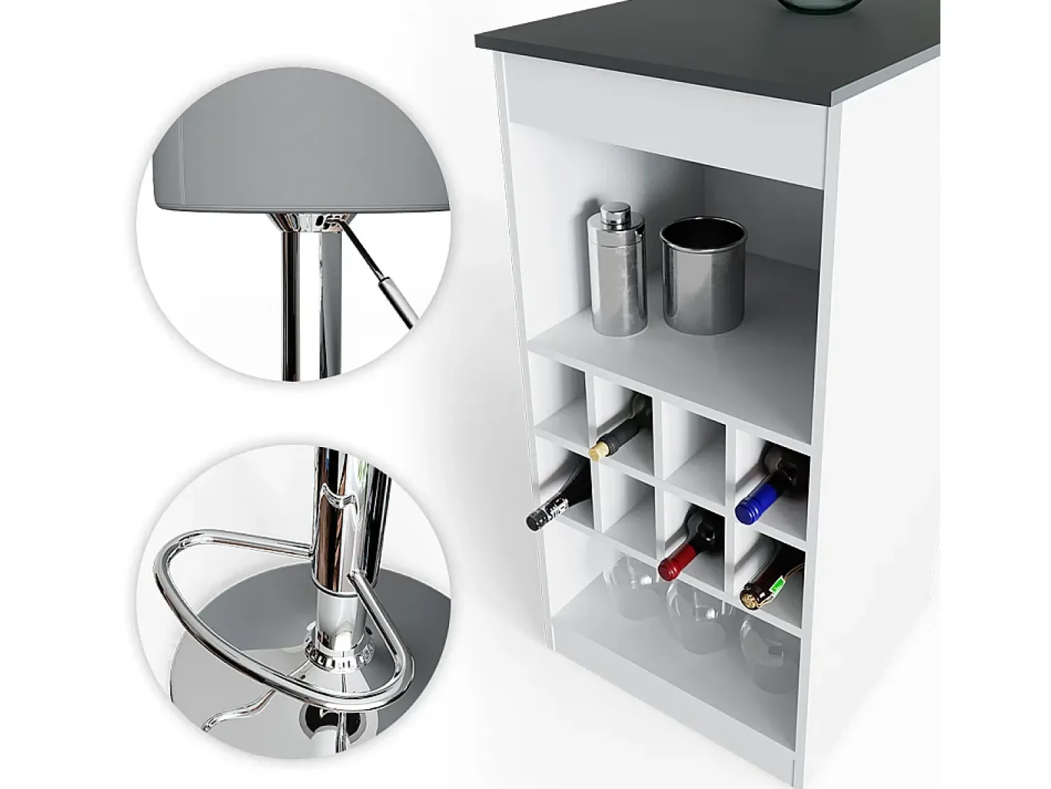 Móvel De Bar|Vicco Conjunto de mesa de bar branco/antracite 115x50x104.6 ross Cinza antracite
