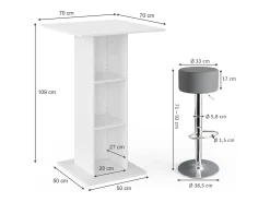 Móvel De Bar*Vicco Conjunto de mesa de bar betão 70x70x109 rodeo Cinzento claro