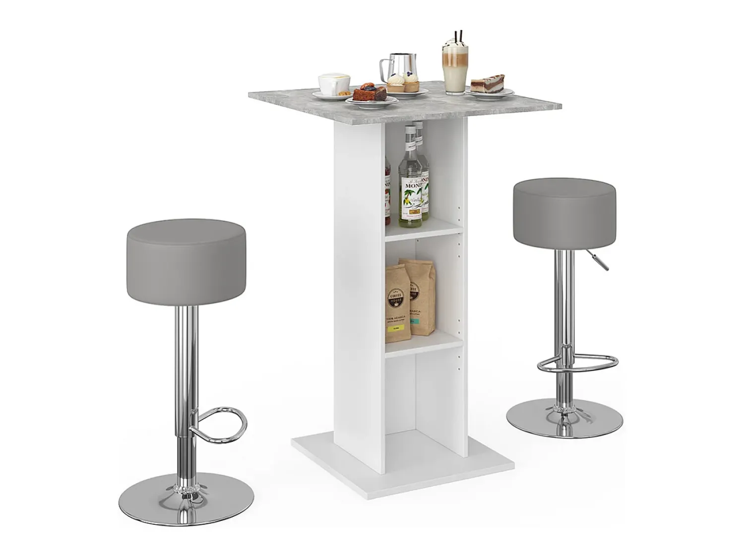 Móvel De Bar*Vicco Conjunto de mesa de bar betão 70x70x109 rodeo Cinzento claro