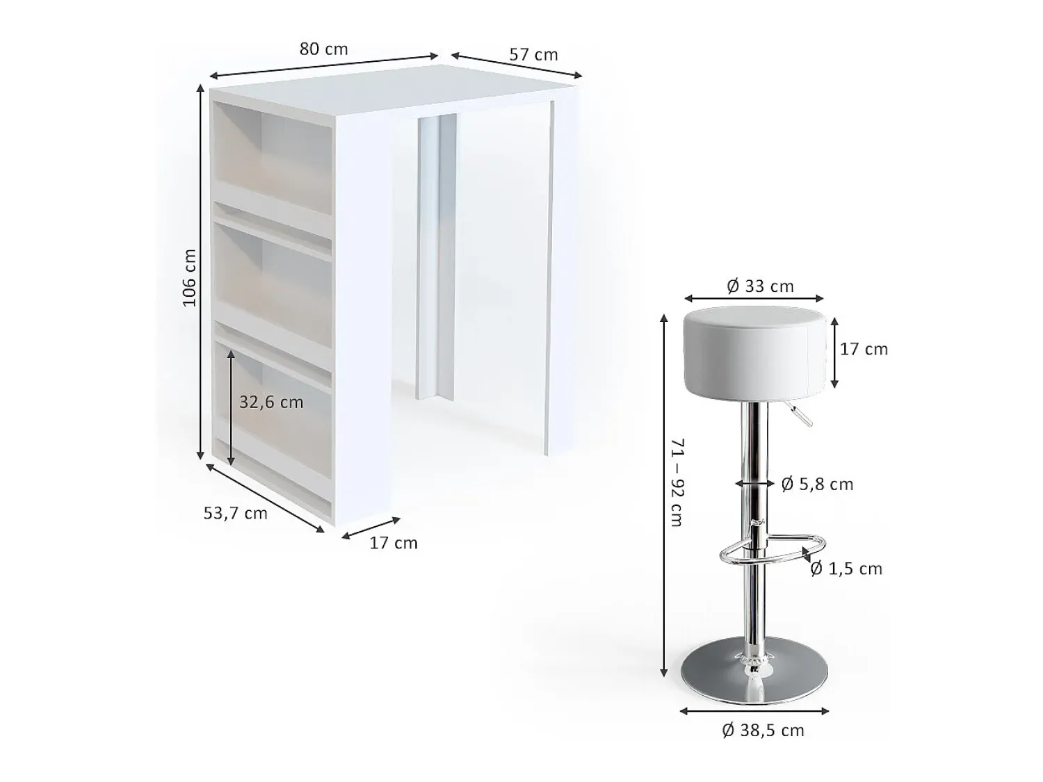 Vicco Conjunto de mesa de bar 57x80x106^ Móvel De Bar