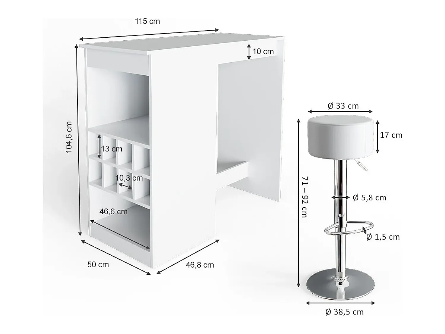 Móvel De Bar*Vicco Conjunto de mesa de bar 115x50x104.6 ross Branco