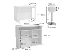 Discount Vicco Conjunto de mesa de bar 116x37x90.5 dominic Branco