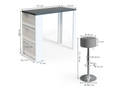 Sale Vicco Conjunto de mesa de bar /cinza 57x117x106 Branco