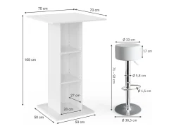 New Vicco Conjunto de mesa de bar 70x70x109 rodeo Branco