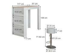 Móvel De Bar*Vicco Conjunto de mesa de bar /sonoma 57x117x106 repose Branco