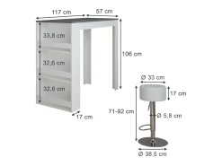 Móvel De Bar|Vicco Conjunto de mesa de bar branco/antracite 57x117x106 repose Cinza antracite