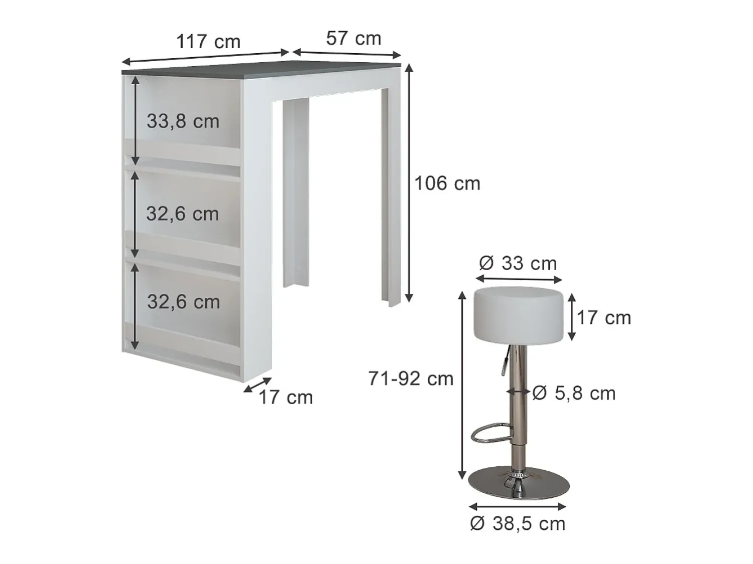 Móvel De Bar|Vicco Conjunto de mesa de bar branco/antracite 57x117x106 repose Cinza antracite