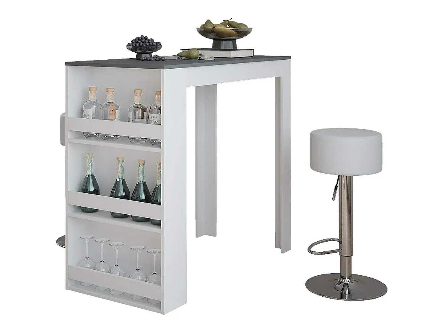Móvel De Bar|Vicco Conjunto de mesa de bar branco/antracite 57x117x106 repose Cinza antracite