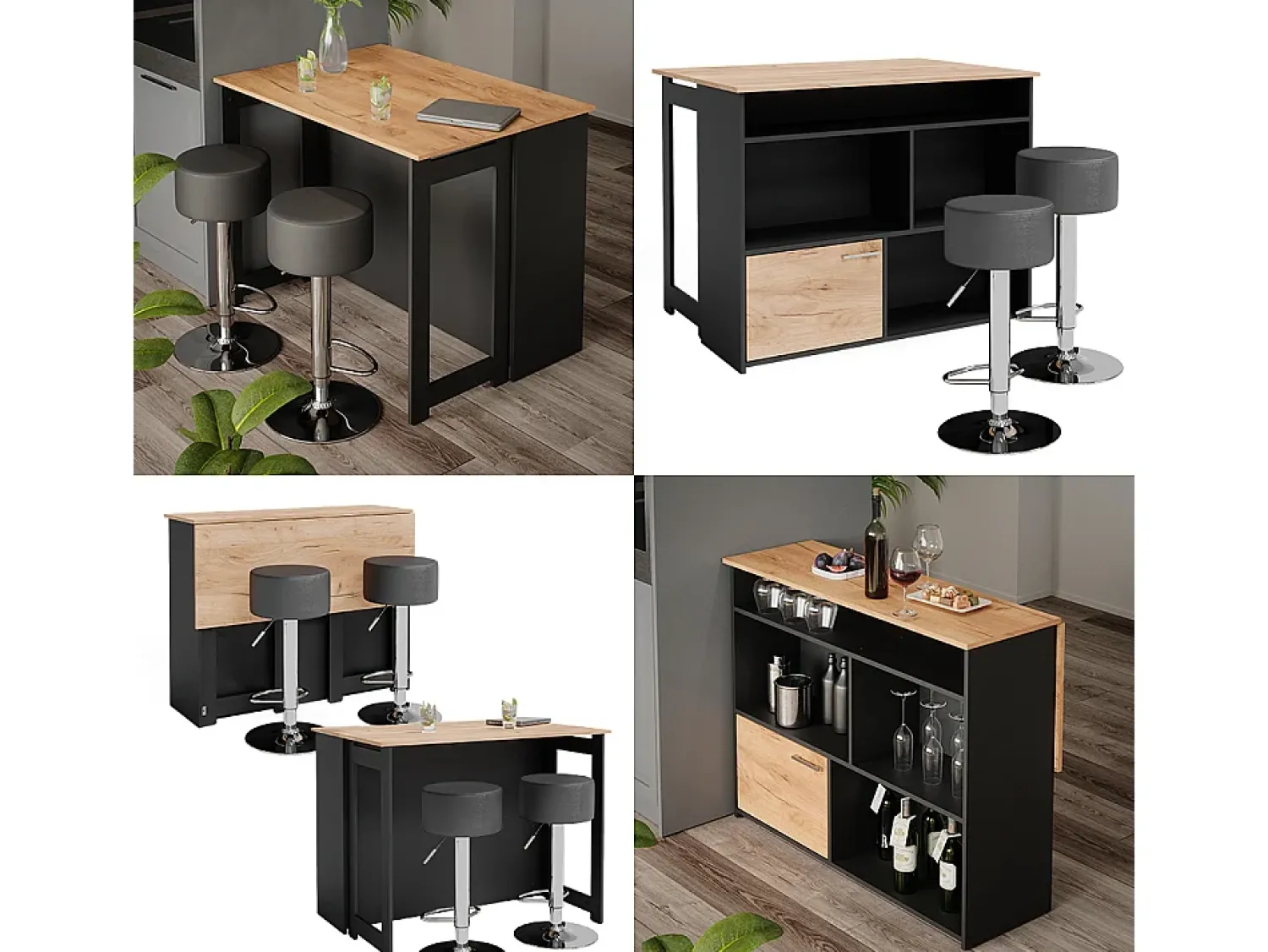 Móvel De Bar*Vicco Conjunto de mesa de bar carvalho goldkraft/antracite 116x37x90.5 dominic Natural escuro