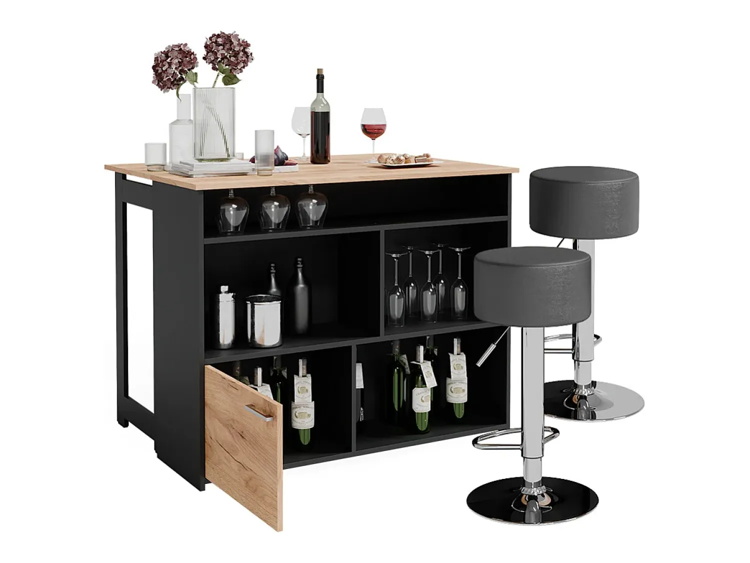 Móvel De Bar*Vicco Conjunto de mesa de bar carvalho goldkraft/antracite 116x37x90.5 dominic Natural escuro