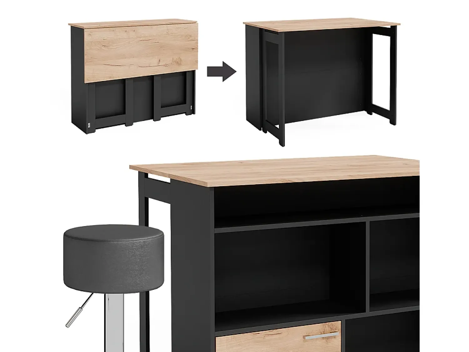 Móvel De Bar*Vicco Conjunto de mesa de bar carvalho goldkraft/antracite 116x37x90.5 dominic Natural escuro