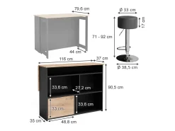Móvel De Bar*Vicco Conjunto de mesa de bar carvalho goldkraft/antracite 116x37x90.5 dominic Natural escuro