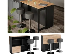 Móvel De Bar*Vicco Conjunto de mesa de bar carvalho goldkraft/antracite 116x37x90.5 dominic Natural escuro