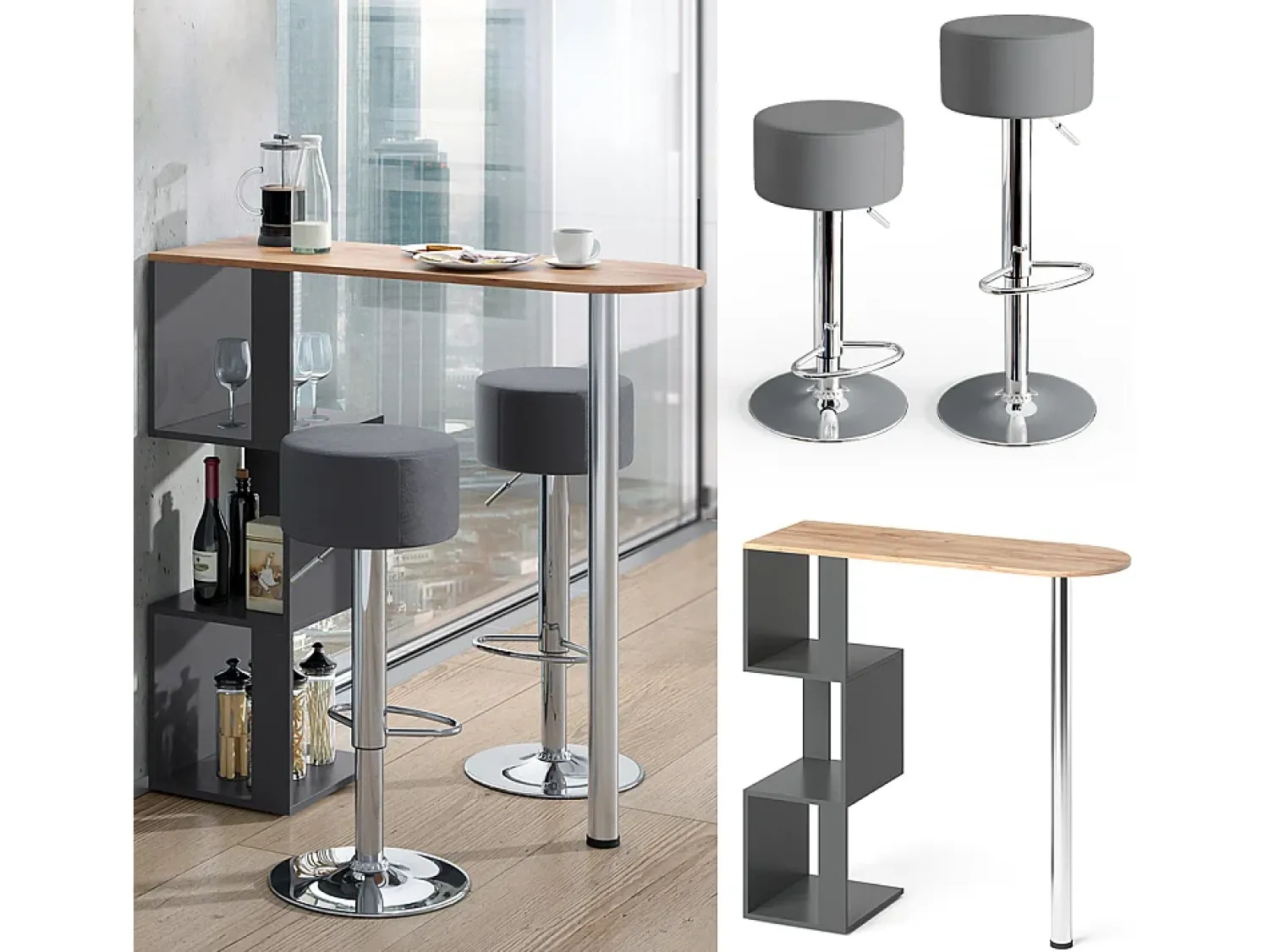 Móvel De Bar|Vicco Conjunto de mesa de bar carvalho goldkraft 113x39.8x111.8 vincent Natural escuro