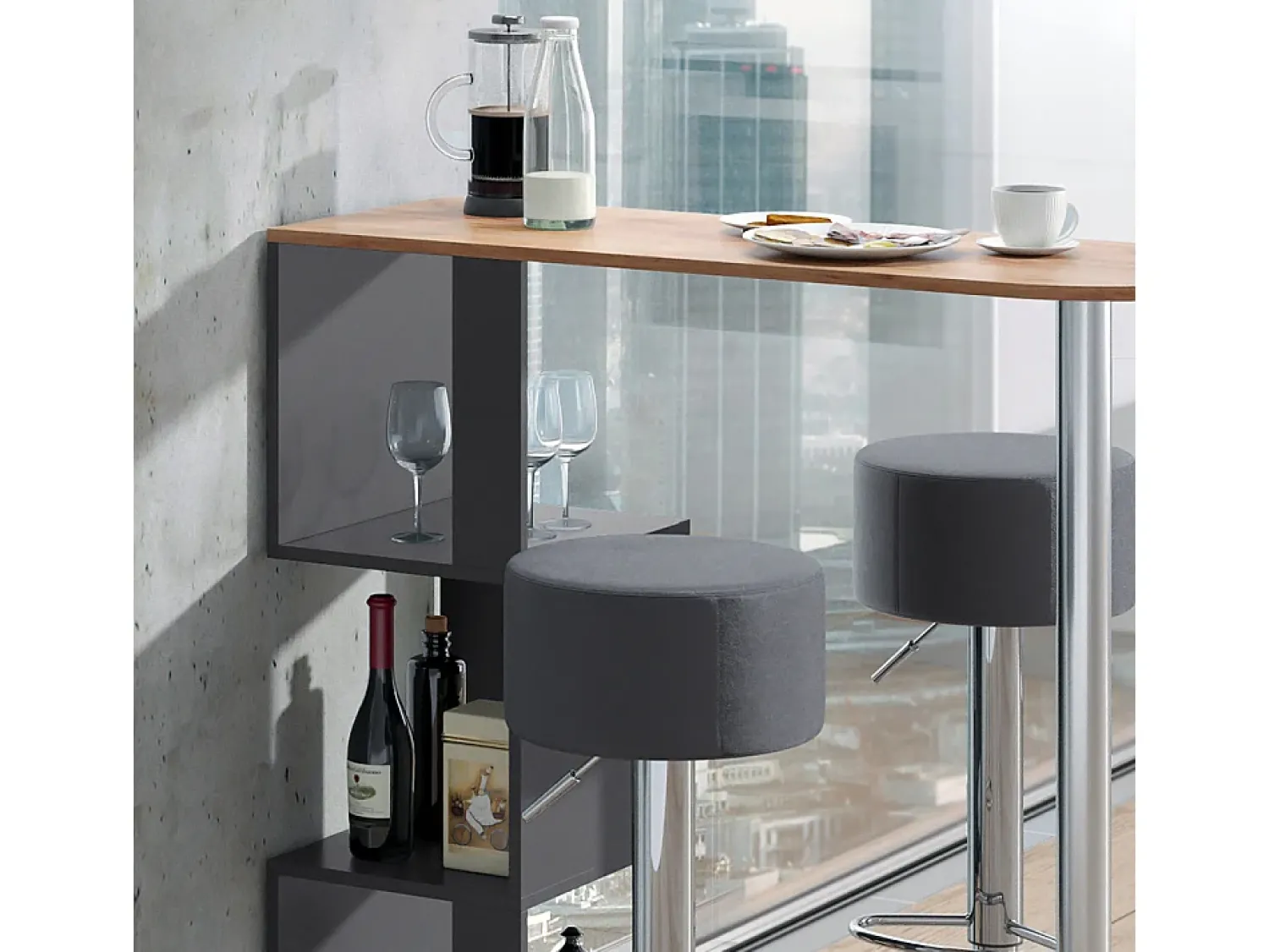Móvel De Bar|Vicco Conjunto de mesa de bar carvalho goldkraft 113x39.8x111.8 vincent Natural escuro