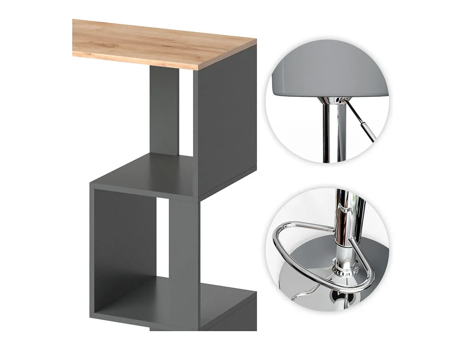Móvel De Bar|Vicco Conjunto de mesa de bar carvalho goldkraft 113x39.8x111.8 vincent Natural escuro