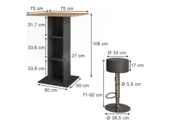 Vicco Conjunto de mesa de bar carvalho goldkraft/antracite 75x75x106 repose^ Móvel De Bar