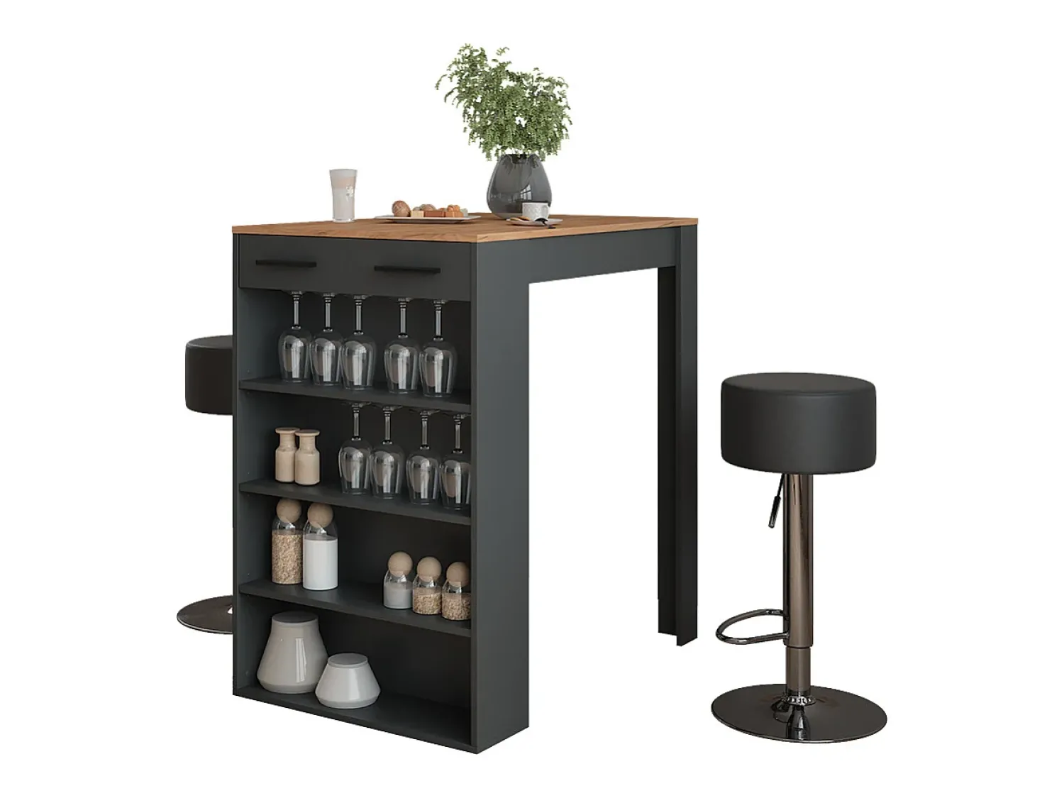 Móvel De Bar|Vicco Conjunto de mesa de bar carvalho goldkraft/antracite 67x100x106 repose Natural escuro