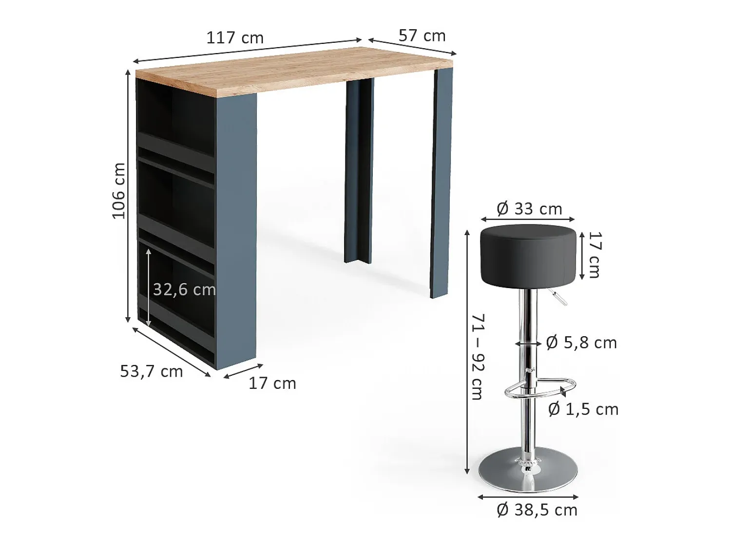 Vicco Conjunto de mesa de bar carvalho 57x117x106 Natural claro