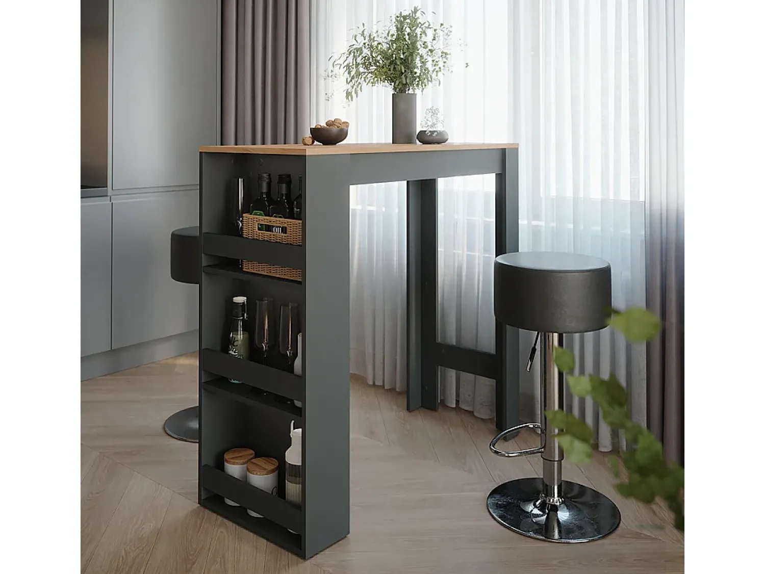 Vicco Conjunto de mesa de bar carvalho antracite/goldkraft 45x110x106 repose^ Móvel De Bar
