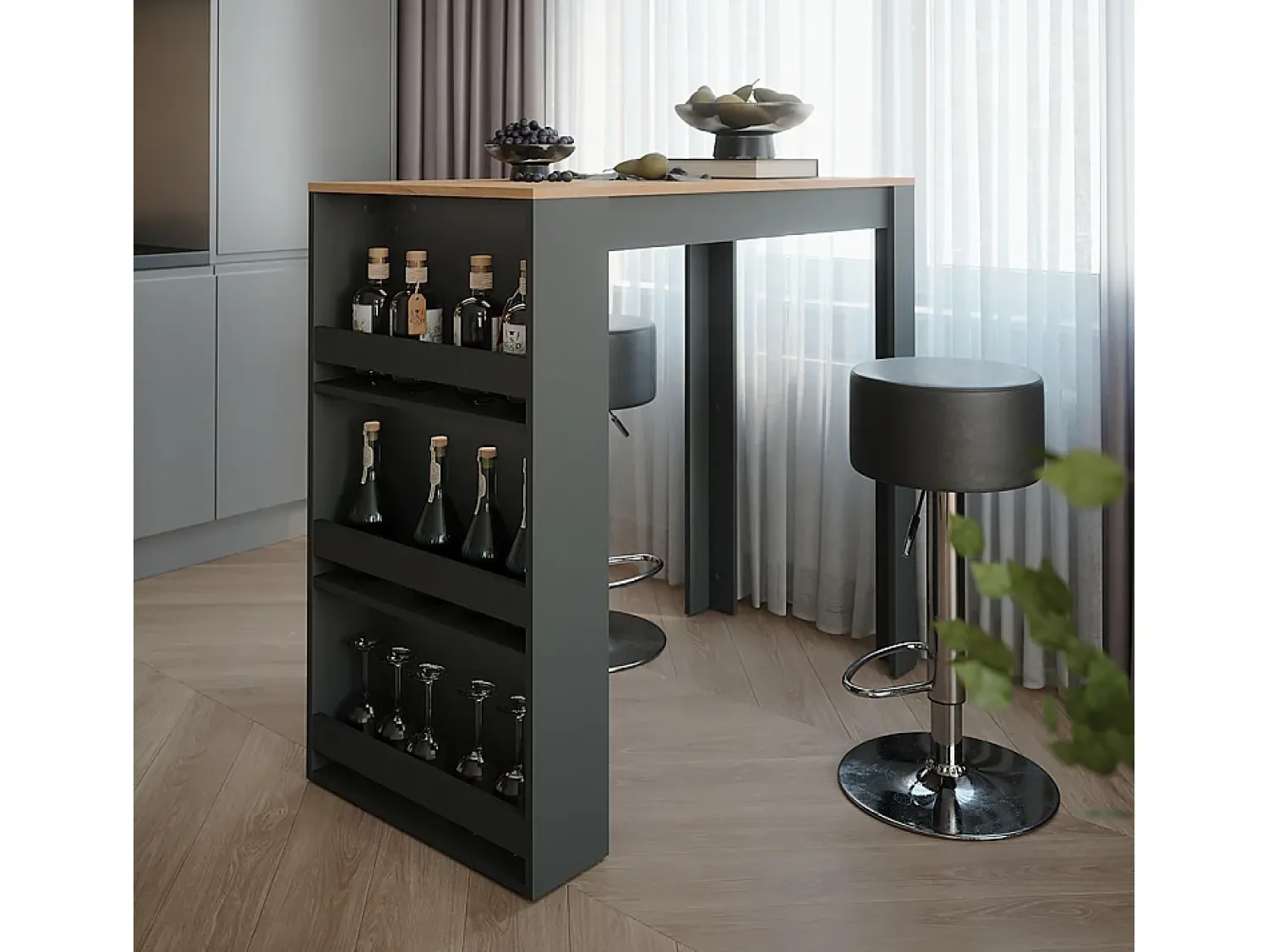 Outlet Vicco Conjunto de mesa de bar carvalho goldkraft/antracite 57x117x106 repose Natural escuro