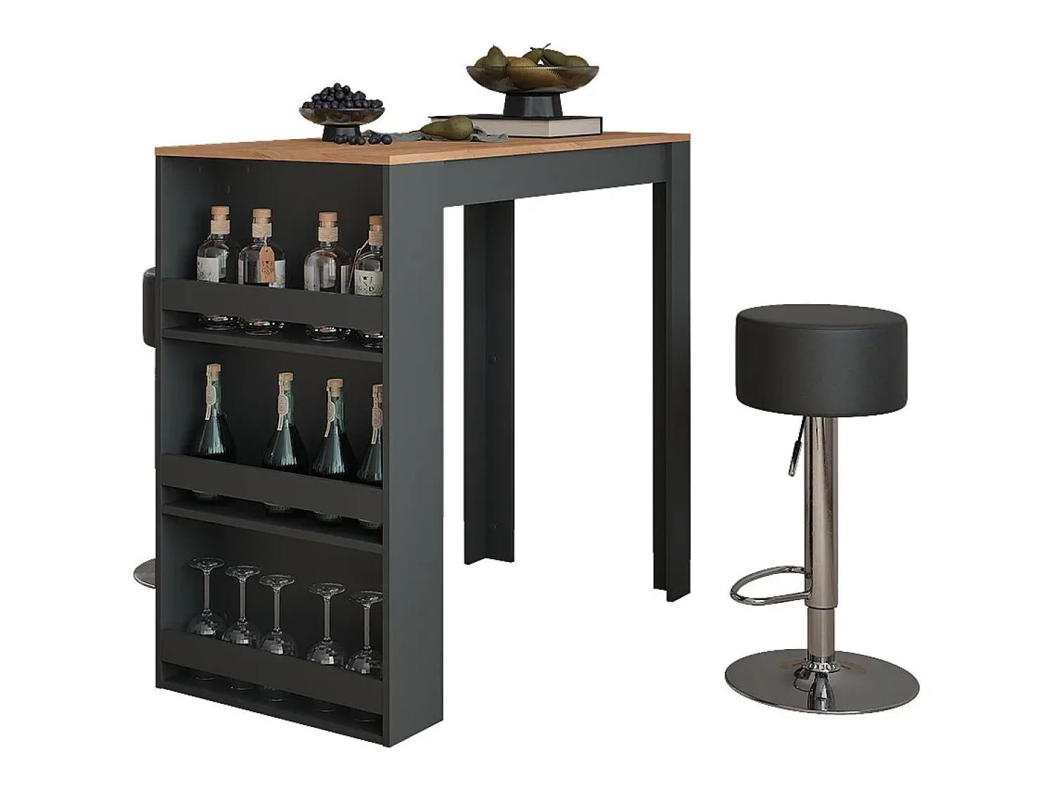 Outlet Vicco Conjunto de mesa de bar carvalho goldkraft/antracite 57x117x106 repose Natural escuro