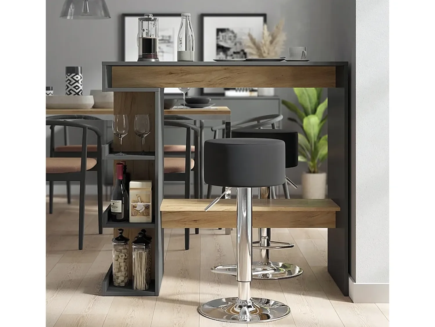 New Vicco Conjunto de mesa de bar carvalho antracite/goldkraft 108x50x103 dana Cinza antracite