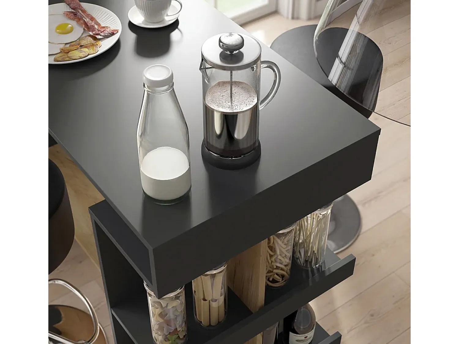 New Vicco Conjunto de mesa de bar carvalho antracite/goldkraft 108x50x103 dana Cinza antracite
