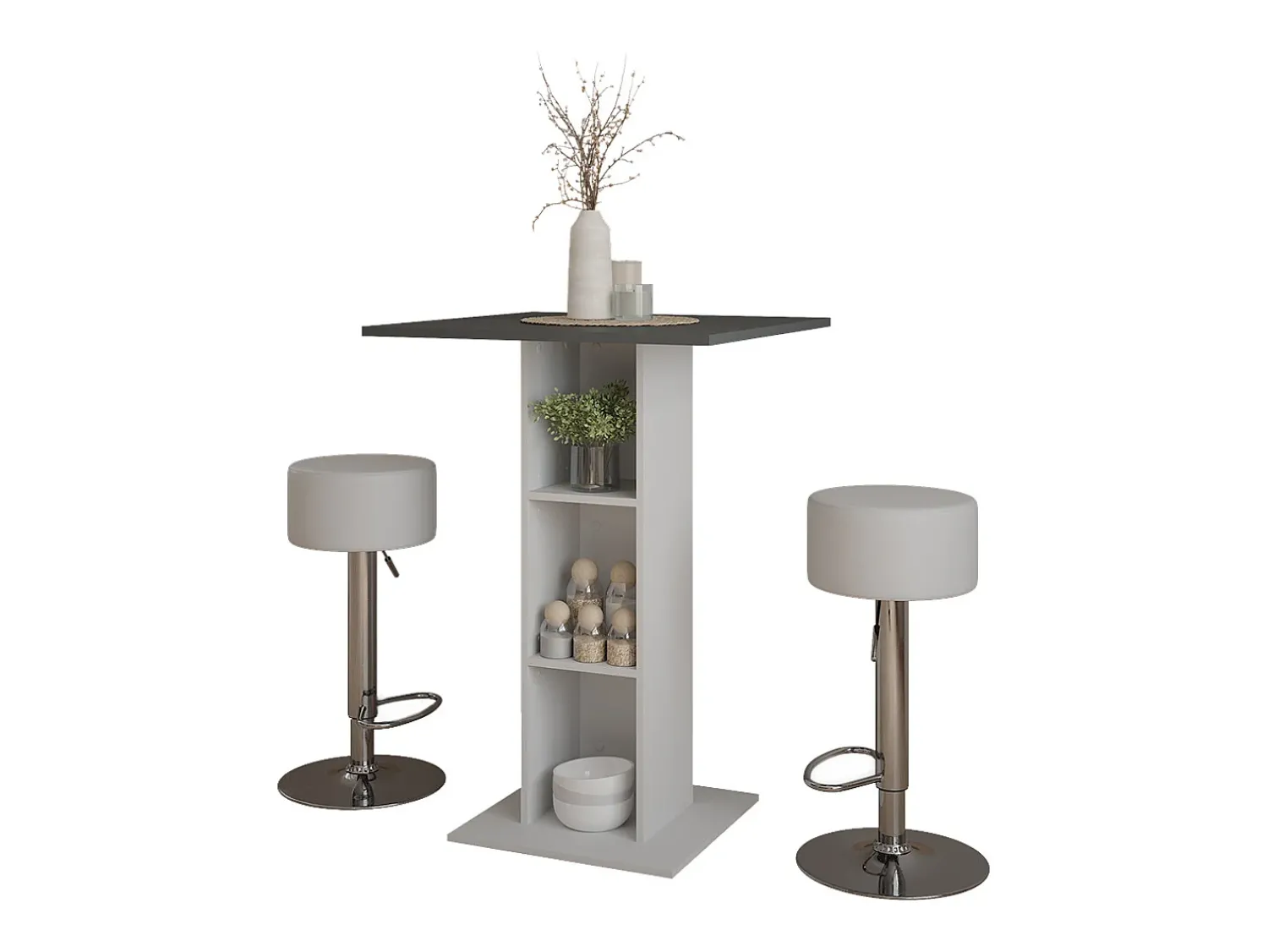 Vicco Conjunto de mesa de bar concreto/branco 75x75x106 repose^ Móvel De Bar