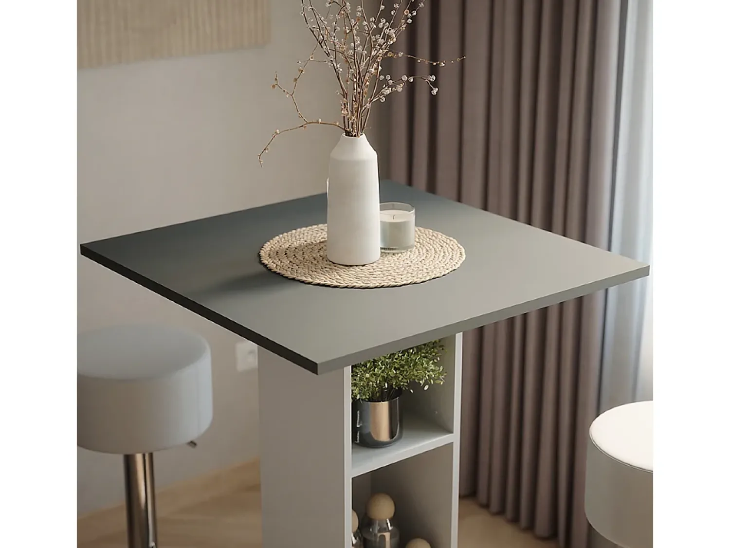 Vicco Conjunto de mesa de bar concreto/branco 75x75x106 repose^ Móvel De Bar