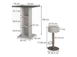 Vicco Conjunto de mesa de bar concreto/branco 75x75x106 repose^ Móvel De Bar