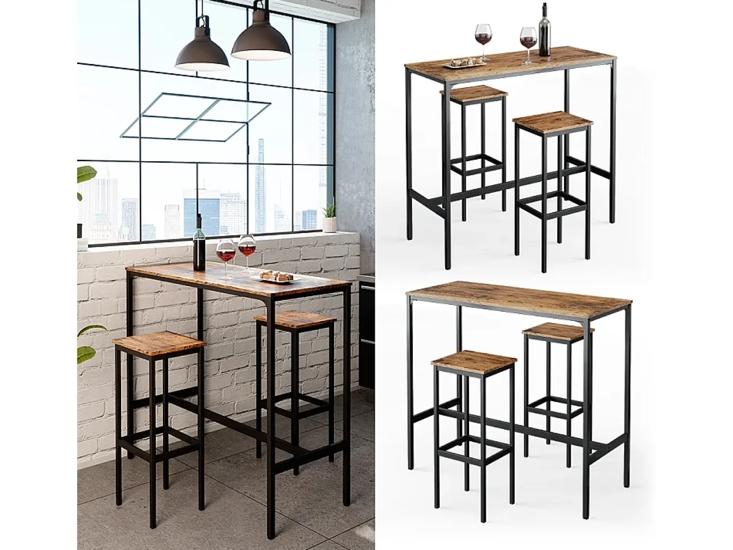 Best Vicco Conjunto de mesa de bar madeira antiga 120x50x105 fyrk Castanho