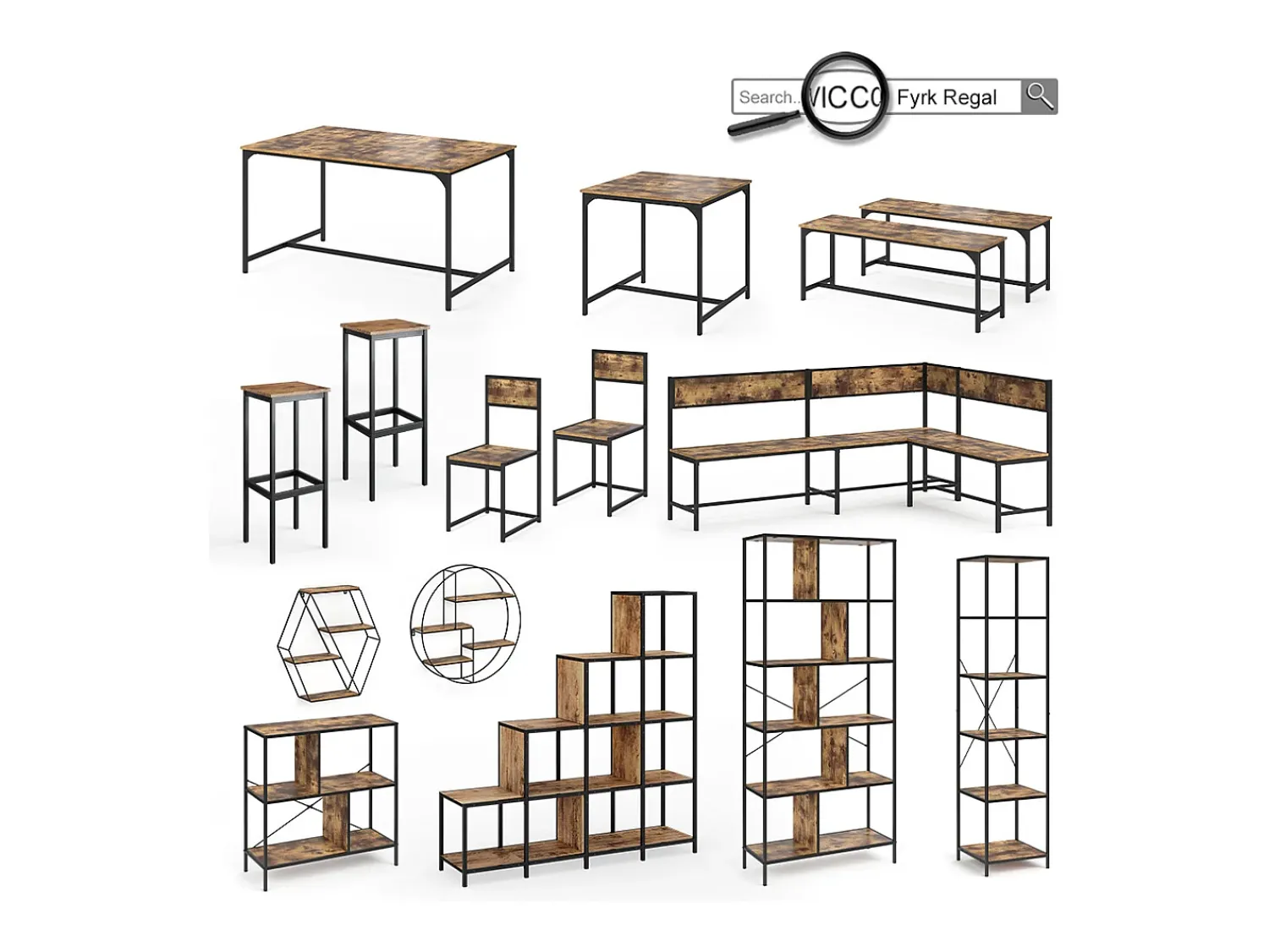 Best Vicco Conjunto de mesa de bar madeira antiga 120x50x105 fyrk Castanho