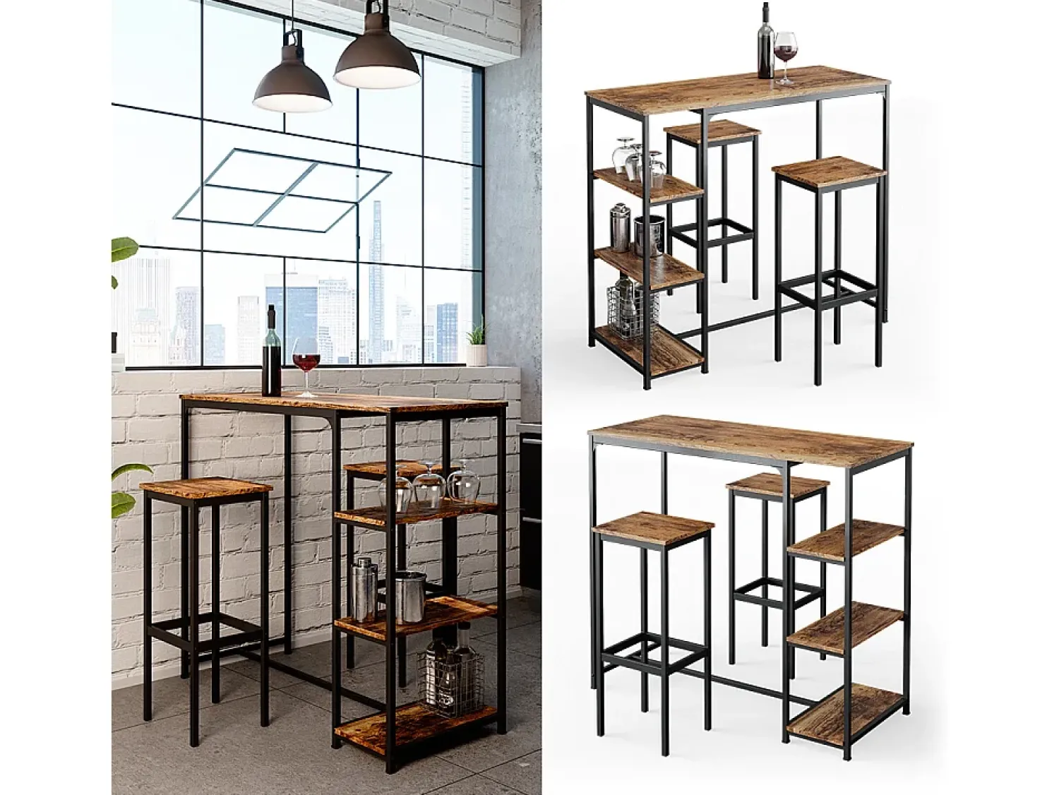 Móvel De Bar*Vicco Conjunto de mesa de bar madeira antiga 120x50x105 fyrk Castanho