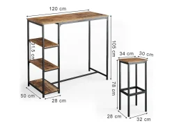 Móvel De Bar*Vicco Conjunto de mesa de bar madeira antiga 120x50x105 fyrk Castanho