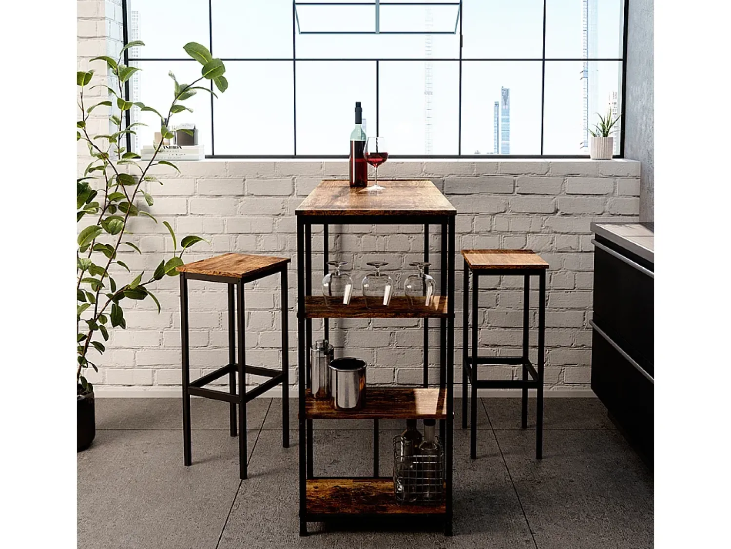 Móvel De Bar*Vicco Conjunto de mesa de bar madeira antiga 120x50x105 fyrk Castanho