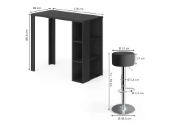 Móvel De Bar|Vicco Conjunto de mesa de bar 120x60x105.6 noel Preto