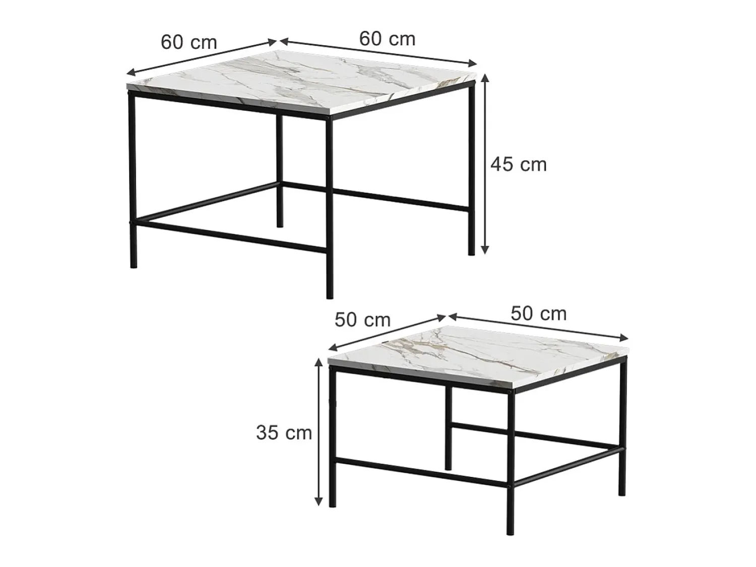 Vicco Conjunto de mesa de centro branco/ 60x60x45 ramio^ Mesa De Centro