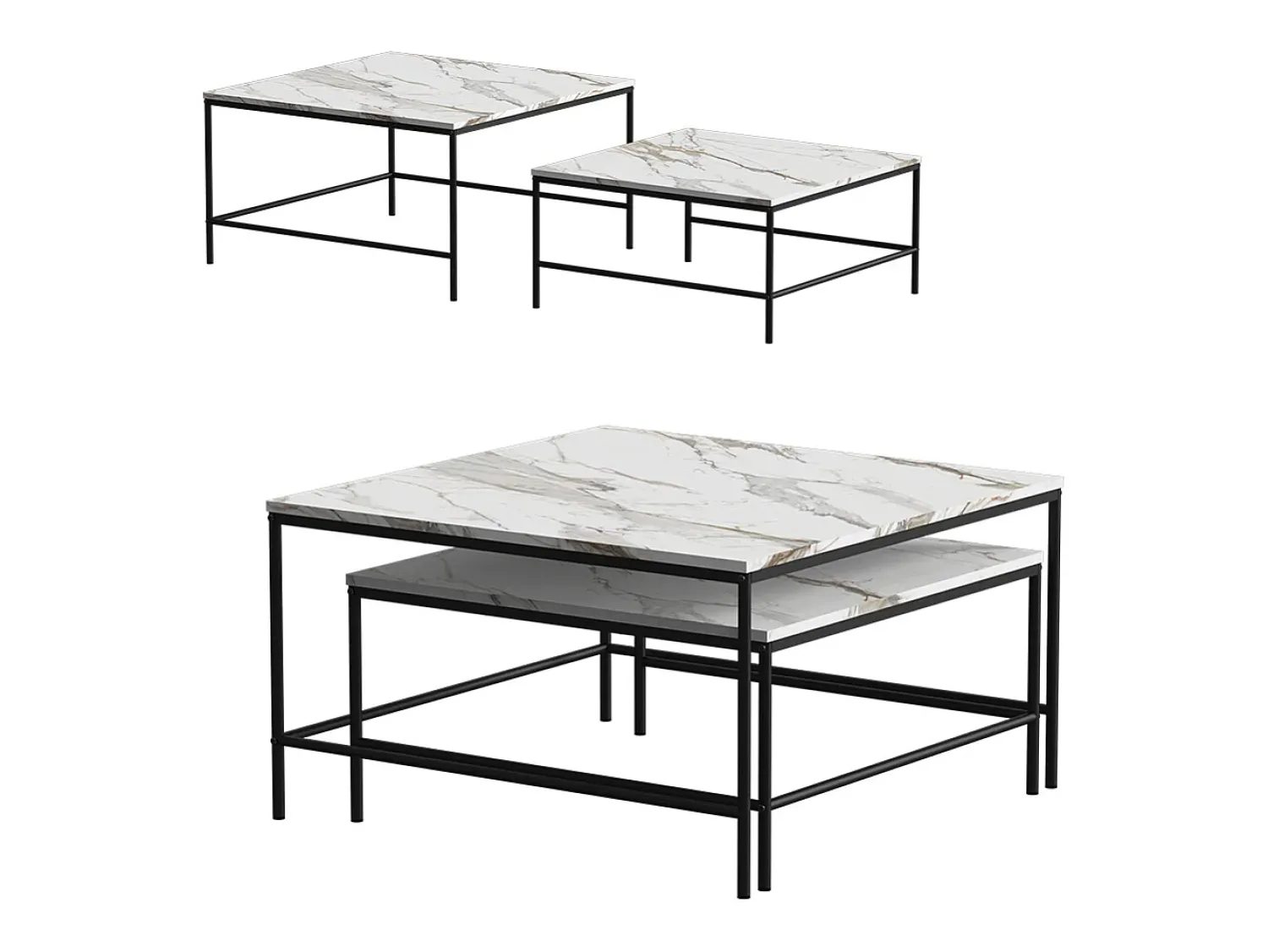 Mesa De Centro*Vicco Conjunto de mesa de centro branco/ 80x80x45 ramio Preto