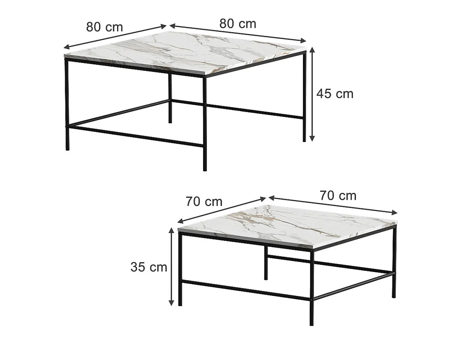 Mesa De Centro*Vicco Conjunto de mesa de centro branco/ 80x80x45 ramio Preto