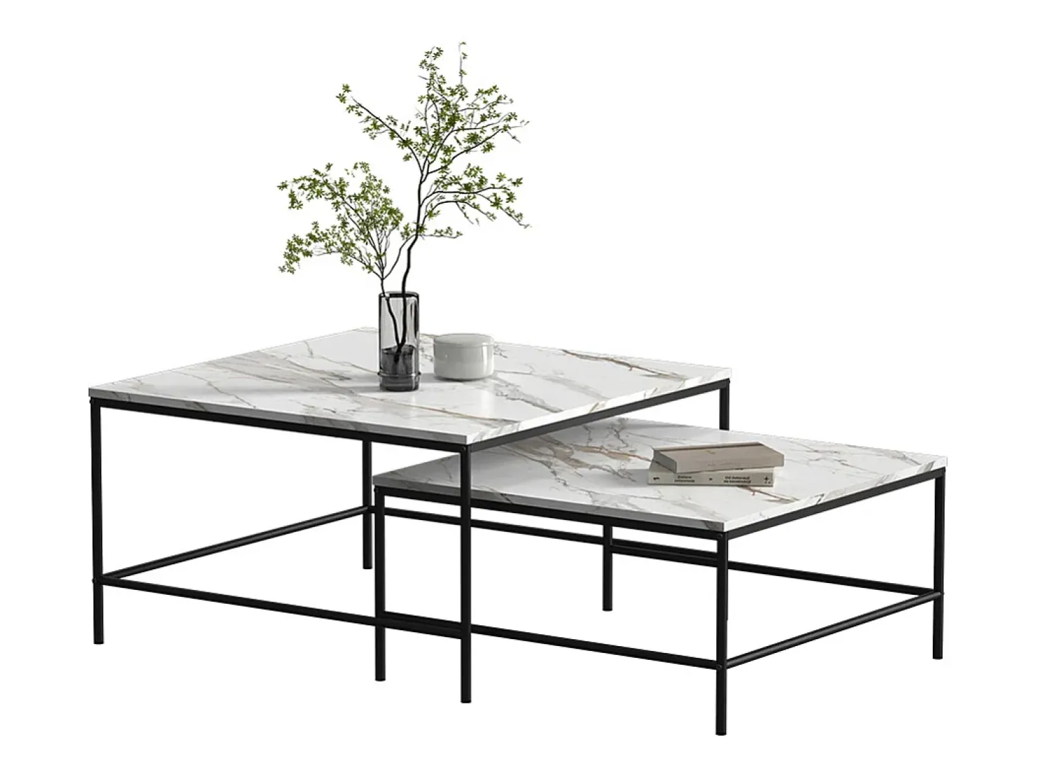 Mesa De Centro*Vicco Conjunto de mesa de centro branco/ 80x80x45 ramio Preto